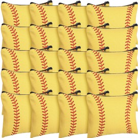 20 Pcs Sport Makeup Bag Sport Cosmetic Bag Canvas Gifts Softball Volleyball Football Baseball Accessories for Girls Toiletry Pouch with Zipper for Women Team Party Favors (Softball, 9 x 7 Inch)
