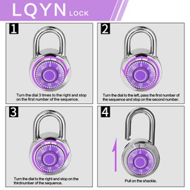 Combination Lock, LQYN Standard Dial Combination Lock, Pack of 1; Purple Turnplate, 2 in. Wide, Fixed Three Digital Combination, for School, Gym & Locker, Toolbox, Gate