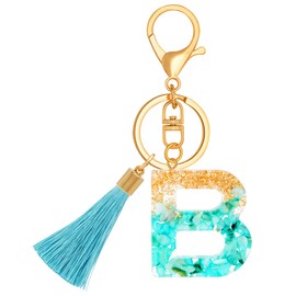 TTYY Alphabet Initial Letter Keychain for Women gift To Little Girls Tassel Butterfly Pendant Key Ring for Backpack (cyan crystal LetterB)