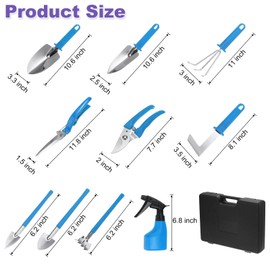 HARFINGTON 1 Set Garden Tool Set 10 Pieces Plastic Gardening Planting Tools Kits with Shovels, Rake, Scissor, Trimmer, Water Sprayer and Store Case, Blue