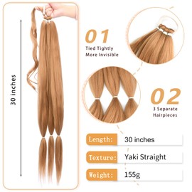 Gledola Long Braided Ponytail Extension 30 Inch Pre stretched Braiding Hair Extensions DIY Braid Ponytail Synthetic Hair Piece (Strawberry Blonde, 30 inches)