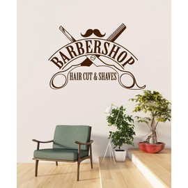 Large Vinyl Wall Decal Barbershop Hair Cut Shaves Scissors Stickers Mural Large Decor (ig4394) Black
