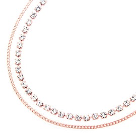 Jewelry Shop M a9031 Anklet, 2 Layers, Rhinestones, Curb Chain, Simple, Hypoallergenic, Women's, Made in Japan