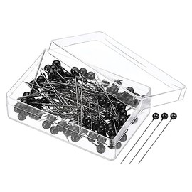 PATIKIL Costura Alfileres, 200uds 1.5 Pulgadas Recto Alfiler con Plástico Perlado Bola Cabeza para Tela, Decoración, Joyería Bricolaje, Artesanía y Costura Proyecto, Negro