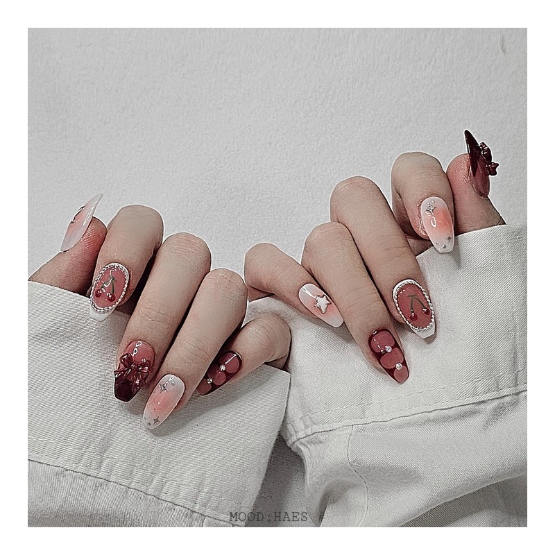 [M;H #] Cherry Balm handmade nail tips - Enter Owen