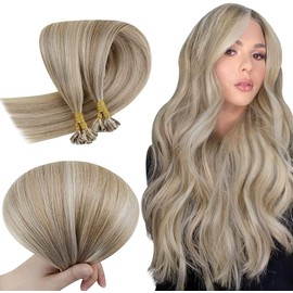 RUNATURE Real Hair Bondings Extensions Brown Highlight Invisible Real Hair Extensions Bondings 60 cm Long Human Hair 50S Keratin Bondings Extensions Real Hair Brown Blonde #8P24