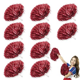 10Pcs pom poms Cheerleading Poms Plastic, with Plastic Handles Cheerleader Metallic Foil Cheer Pom Poms for Sports for Cheering Squad Team Spirit Football Basketball Cheers (red)