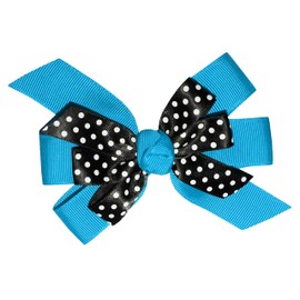 WD2U Girls 4.5" Black Dotted Grosgrain Boutique Hair Bow French Clip Barrette (Turquoise)