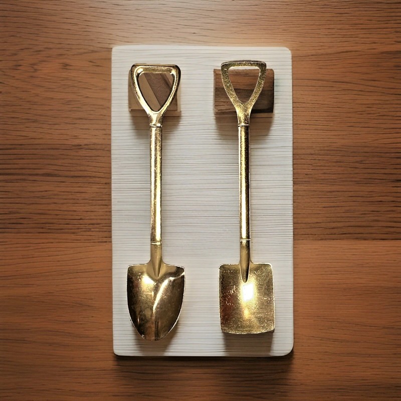 Miniature Gold Shovel Spoon Set 2-Pack Groundbreaking Spade & Square