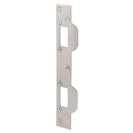 Prime-Line U 10385 Door Strike, for Use with 5-1/2 In. and 6 In. Hole Spacing On Dead Latch and Deadbolt, Steel, Satin Nickel (Single Pack)