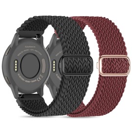 2 Pack Braided Watch Bands 18mm Stretchy Nylon for Garmin venu 3S / Venu 2S / Vivoactive 4S/ Vivoactive 3S, Soft Sport Band Quick Release Wristband Loop Elastic Strap for Men Women