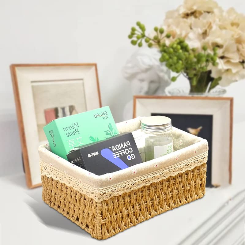 GOYADA Pack of 3 Wicker Rectangular Woven Basket with Yellow