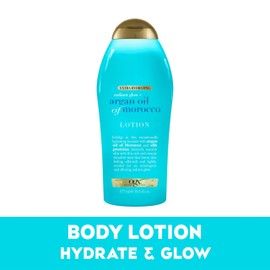 OGX Radiant Glow + Argan Oil of Morocco Extra Hydrating Body Lotion for Dry Skin, Nourishing Creamy Body & Hand Cream for Silky Soft Skin, Paraben-Free, Sulfated-Surfactants Free, 19.5 Ounce