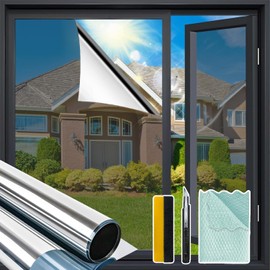 Niviy One Way Privacy Window Film, 24 x 118 Inch Window Tint for Home, Reflective Window Film See Out Not in Heat Blocking Anti UV Mirror Tint with Free Installation Kit, Silver