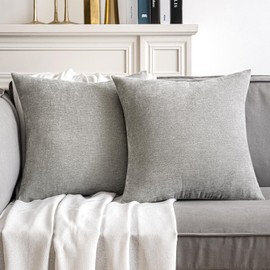MIULEE Pack of 2 Light Grey Decorative Pillow Covers 18x18 Inch Soft Chenille Couch Throw Pillows Farmhouse Cushion Covers for Spring Home Decor Sofa Bedroom Living Room