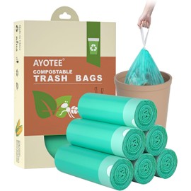 AYOTEE Compostable Trash Bags 4 Gallon Drawstring Trash Bags,100 Counts Ultra Strong Unscented Garbage Bag Small TrashBags Waste Basket Liners for Bathroom, Kitchen, Car, Pet