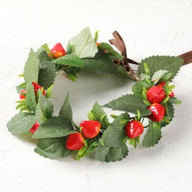 KorViSHOW Strawberry Flower Crown Headband - Strawberry Hair Accessories Cute Summer Tropical Fruit Floral Hairband for Girls Women Beach Vacation Birthday Carnival Party Costume Accessory