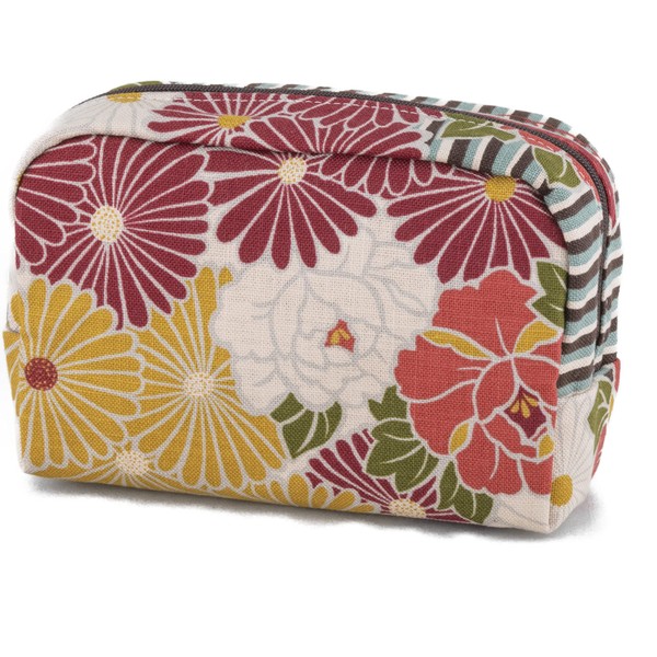 Small Makeup Bag (Retro Flower Blue) Made in Japan Japanese Kimono Design Cute Floral Zipper Cosmetic Travel Toiletry Pouch for Women Girls
