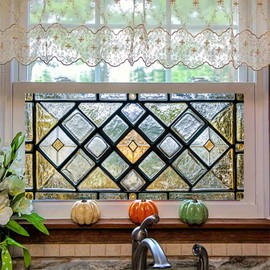 HOMETITUTE Decorative Window Film 39.3x17.7 Inch Static Cling Frosted Privacy Film for Window Glass Door Bathroom Kitchen Diamond Pattern No Glue Adhesive-Free Glass Decor