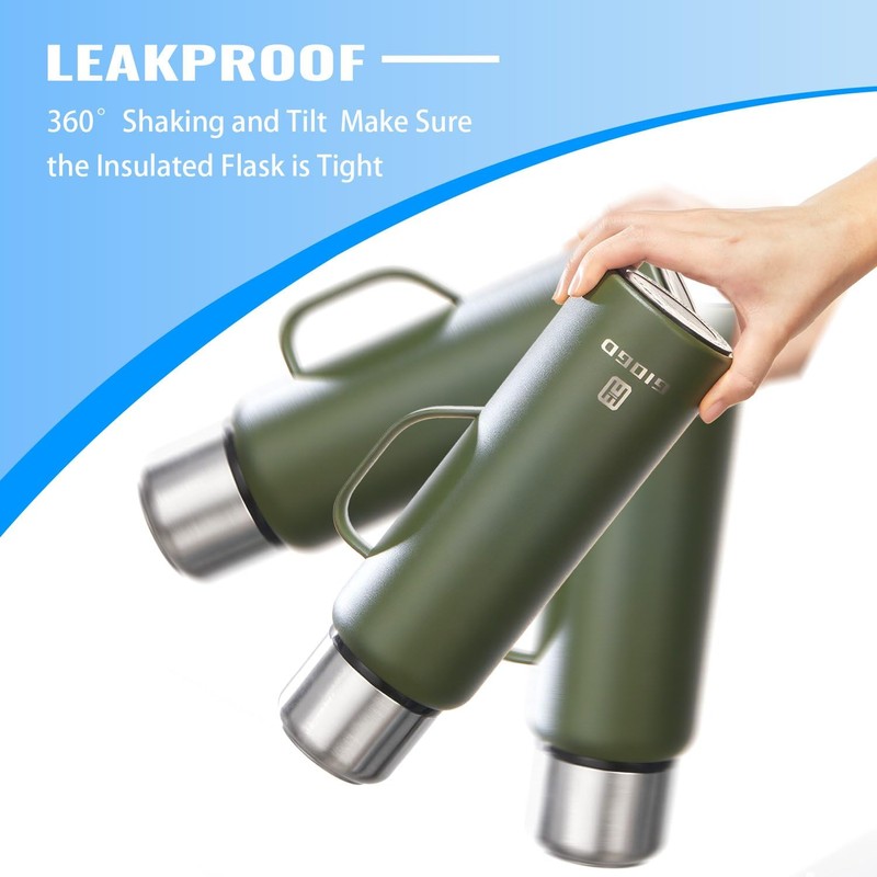 Insulated Vacuum Thermo Bottle 50oz with Cup lid Leakproof Stainless