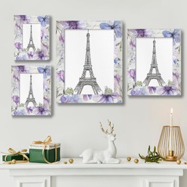 Mintoprints Purple Flower Butterfly 8x10 Picture Frame, Phrase Words Wood Photo Frame for Wall or Tabletop Display Pictures 5x7 with Mat or 8x10 without Mat