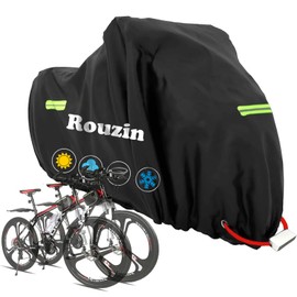 High Quality Bicycle Cover Waterproof with Lock Holes Warning Sign for 1 2 3 Bikes Oxford Weatherproof Bicycle Garage Bicycle Tarpaulin Bicycle Rain Cover Bicycle Protective Cover with Bag