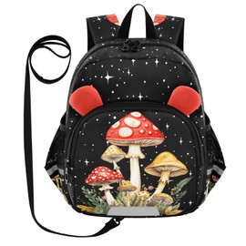 XUWU Mushroom Kids Backpack with Ears Reflective Strip for Boys Girls Elementary School Bag Removable Chest Strap