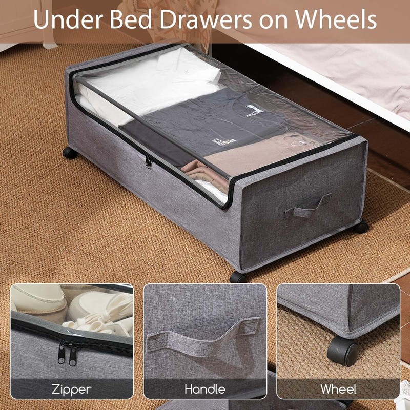 FOUCSSOMEI Under Bed Storage with Wheels, Rolling Under bed Storage