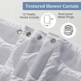 Aiyufeng White and Grey Shower Curtain Cloth, 3D Geometric Embossed Textured Hotel & Spa Shower Curtains for Bathroom, Soft Shower Curtain Fabric Washable with 12 Plastic Hooks, 72x78 Inch
