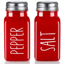 Red Salt and Pepper Shakers Set - Red Farmhouse Kitchen Decor and Accessories - Cute Glass Salt Shaker for Kitchen and Table