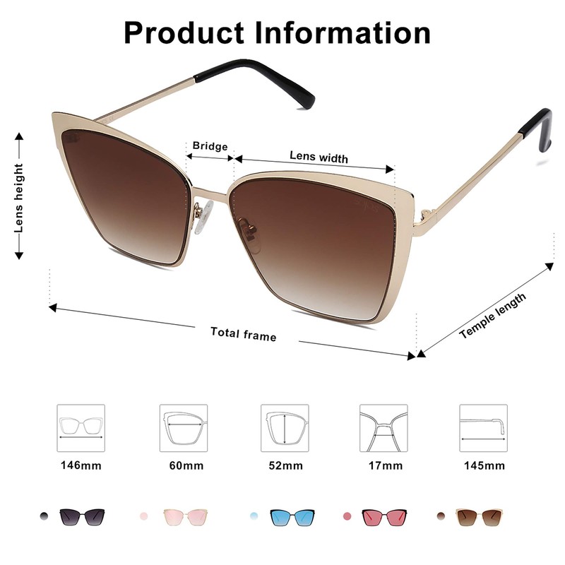 SOJOS Cateye Sunglasses for Women Fashion Mirrored Lens Metal Frame