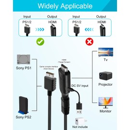 KeyQueen PS1/PS2 to HDMI Adapter Cable, PS2 to HDMI Converter Cord, HD Video Audio Multimedia Interface Cable Link Connector Supports 720P/1080P Output for PS1/PS2 Game Consoles Projector Monitor TV