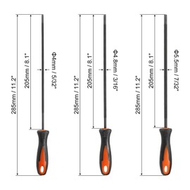 PATIKIL 4.0/4.8/5.5 mm File for Chainsaw, 1 Set/3 Pieces, Round Chain, Saw Sharpener File with Plastic Handle for Chainsaw, Black, Red