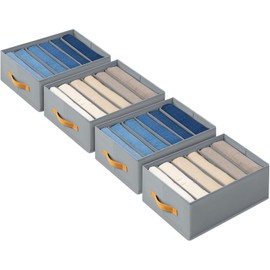 DIMJ Large Wardrobe Clothes Organizers - Foldable Closet Clothing Organizer for Jean Sweater Shirt Pants Underwear Bra, Divided Clothes Drawer, Grey Closet Shelf Organizer Boxes