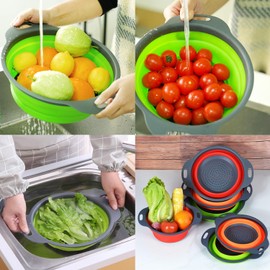 Collapsible Strainer Colander for Kitchen Food, Pasta Strainer Set of 2 Strainers for Kitchen Round Silicone Strainers and Colanders, Collapsible Colander for Draining Pasta Vegetable fruit Travel Use