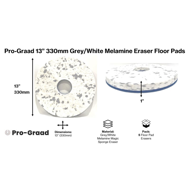 Pro-Graad 13” 330mm Grey/White Melamine Eraser Floor Pad, 68482, 5