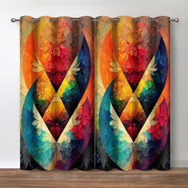 Jekeno Floral Blackout Curtains, Retro Setting Sun Flower Decor, Vintage Early Autumn Paper Cuttings Printing Design Grommet Window Drapes for Bedroom Living Room, 52 Wide 84 Long inches 2 Panels