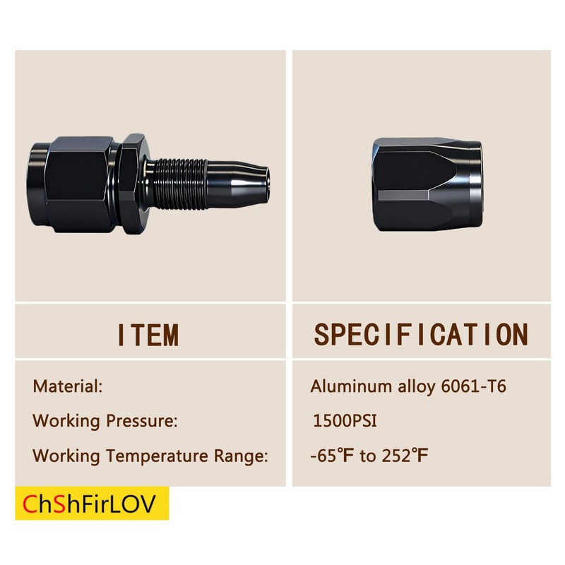 Universal 6AN Hose End Fitting Straight Swivel for CPE Braided