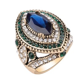 CKHAO Women Ring - Antique Gold Plated Turkish Style Multi-Colored Gemstone Vintage Ring Women Jewelry J0769G (8)