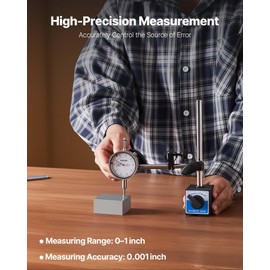 VEVOR Dial Test Indicator with Dual Rod Stand and Storage Case, 0.001 inch Accuracy, 0-1 inch Range, Fine Adjustable Long Arm, Non-Magnetic Centering Rods for Machine Set-Up, Narrow Area Measurement