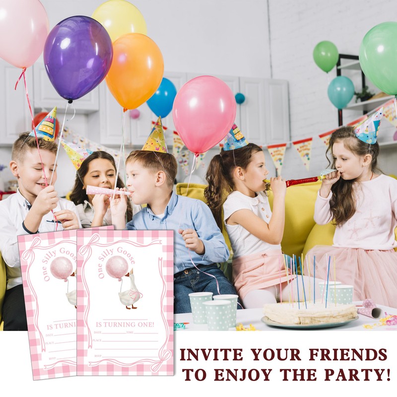 One Goose Birthday Invitations, Pink Girls 1st Party Invitations, 20