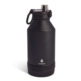 Manna Push Stainless Steel Bottle with Push-open Locking Lid and Sipping Spout - 64 Oz - Onyx Powder Coat