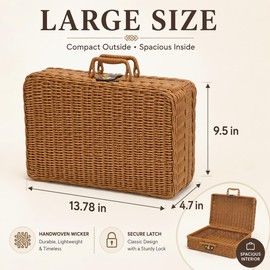 2 Wicker Picnic Basket with Lid Picnic Basket Boxes Small Vintage Suitcase