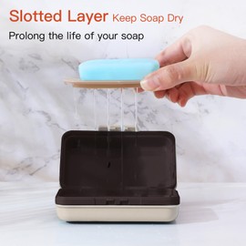 Quatish Soap Holder, Soap Dish 1 Pack, Bar Soap Holder for Shower, Travel Soap Case with Lid for Gym, Camping Essentials, Travel Size Toiletries, Portable, Leakproof, Brown