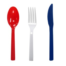 Party Essentials Patriotic Assortment Hard Plastic Combo Pack, Disposable Cutlery Sets, 102 Pieces/ 34 Place, Red/White/Blue