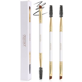 Docolor Eyebrow Brushes, Duo Eyebrow Spoolie Professional Angled Perfect for Feeding and Shaping Eyebrows, Spoolie for Eyebrows or Eyelashes (White, 3 Pack)