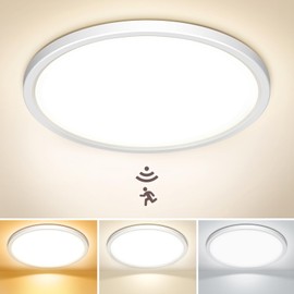 Cocolemon LED Ceiling Light with Radar Motion Sensor, 24 W Round Ceiling Light with Twilight Sensor Indoor, 3000 K/4000 K/6500 K, 3 Colours, Motion Sensor IP44 Lamp for Hallway, Bathroom, Stairs,