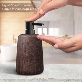 Asashizen Handmade Dark Brown Wood Soap Dispenser, Plastic Pump, Elegant Bathroom Decoration, Refillable Lotion Pump, Shower Bottle, Non-Slip Floor, Durable and Stylish
