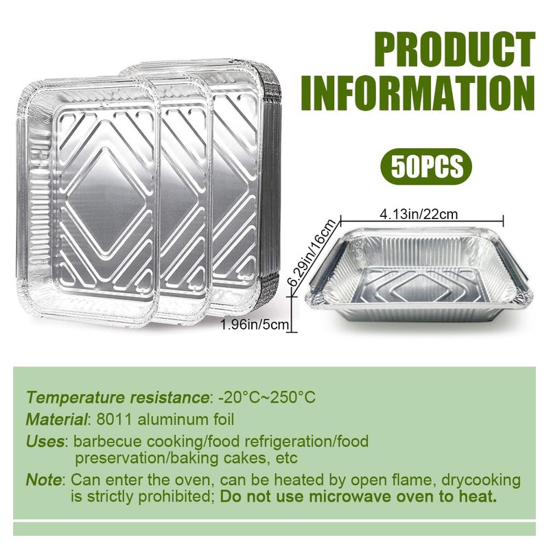 50Pcs Foil Tray Aluminium Foil Baking Trays Foil Take Out