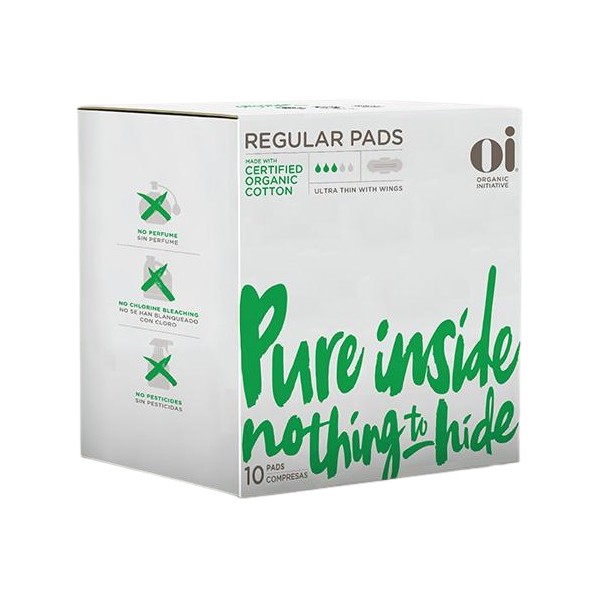 Oi Regular Pads Certified Organic Cotton Ultra Thin w Wings - 10 - Discontinued Brand